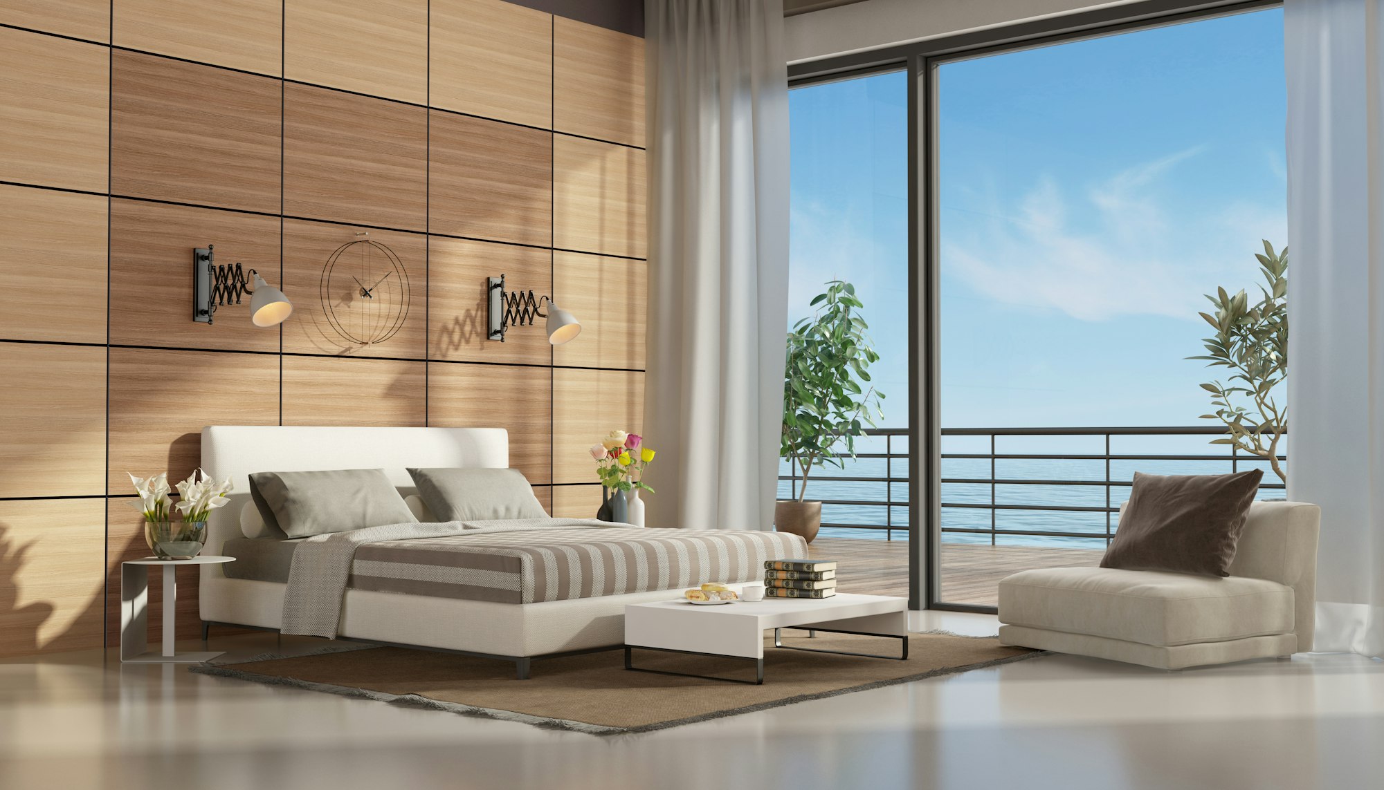 Immobilie in Port de Soller auf Mallorca mit Schlafzimmer und Terrasse mit Blick auf das Meer